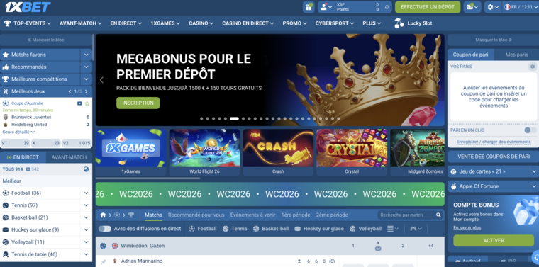 1xBet Cameroun, page d'accueil paris sportifs