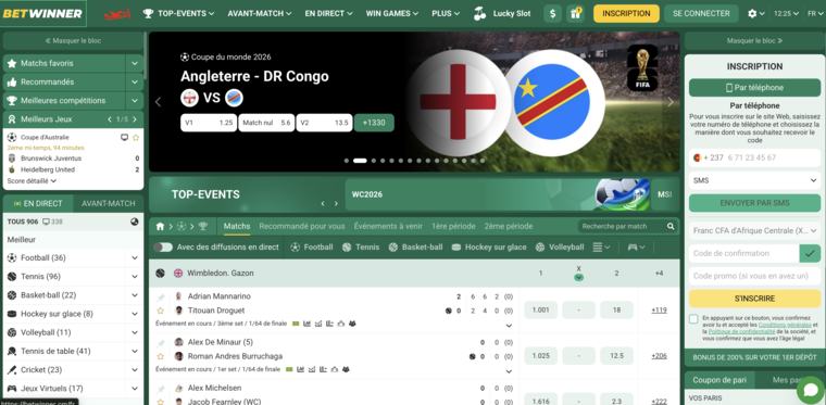 Betwinner Cameroun, page d'accueil paris sportifs