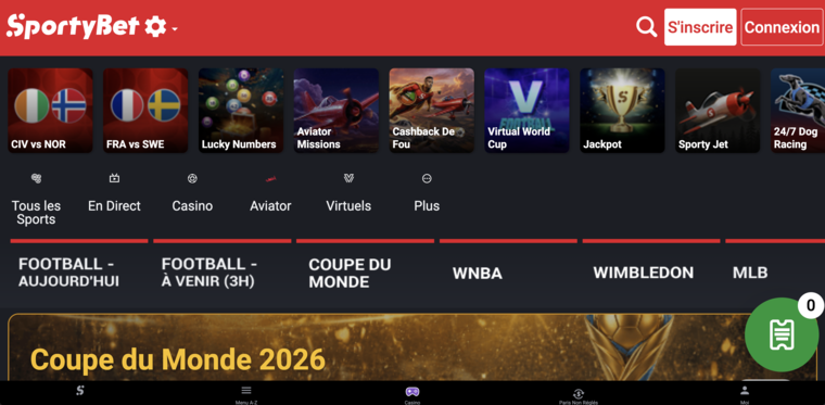 Sportybet Cameroun, page d'accueil paris sportifs